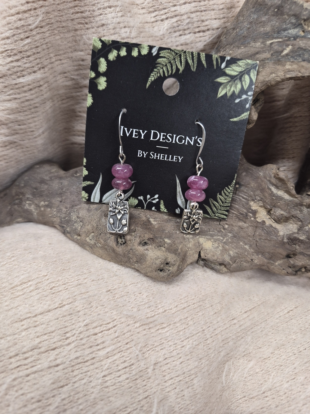 Pink Bead & Floral Charm Drop Earrings